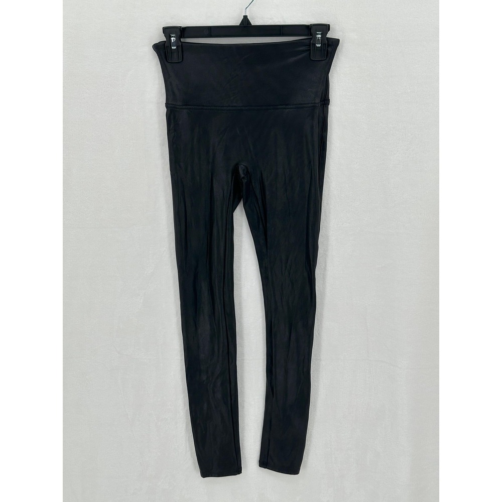 Spanx Leggings Womens Medium Black Faux Leather Power Waistband Compression Sexy
